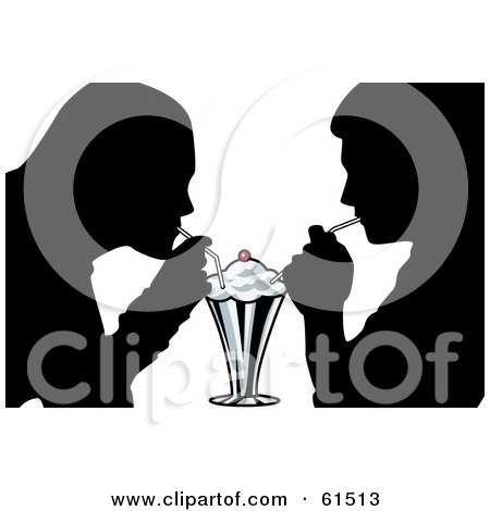 Royalty-free (RF) Clipart Illustration of a Silhouetted Couple Sharing A Milk Shake by r formidable