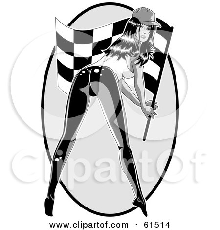 Royalty-free (RF) Clipart Illustration of a Sexy Woman Bending Over And Waving A Racing Flag by r formidable
