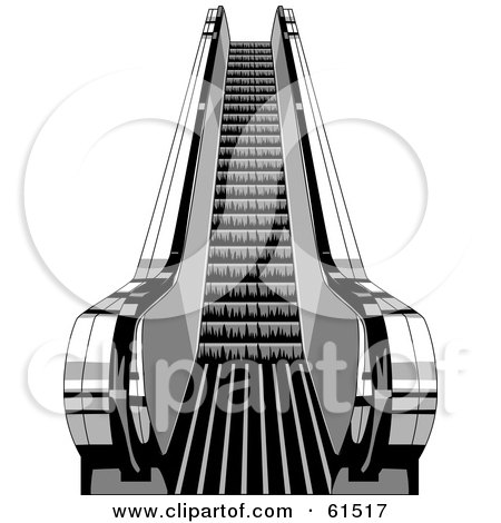 Royalty-free (RF) Clipart Illustration of a Black And White Upwards Escalator by r formidable