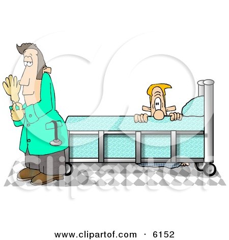 Male Prostate Exam Patient in an Exam Room, Hiding From a Prostate Doctor Clipart Picture by djart