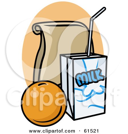 Royalty-free (RF) Clipart Illustration of a Bagged Lunch With Milk And An Orange by r formidable