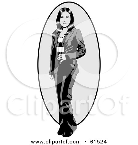Royalty-free (RF) Clipart Illustration of a Professional News Anchor Woman Holding A Microphone by r formidable