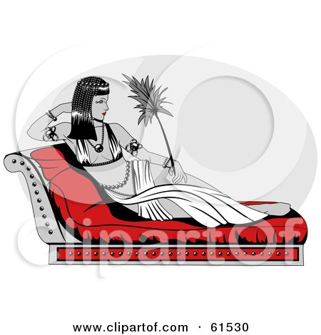 Royalty-free (RF) Clipart Illustration of Cleopatra Reclined On A Seat, Holding A Leaf Or Feather by r formidable