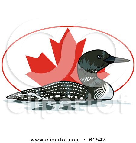 Royalty-free (RF) Clipart Illustration of a Swimming Loon In Front Of An Oval Canadian Flag by r formidable