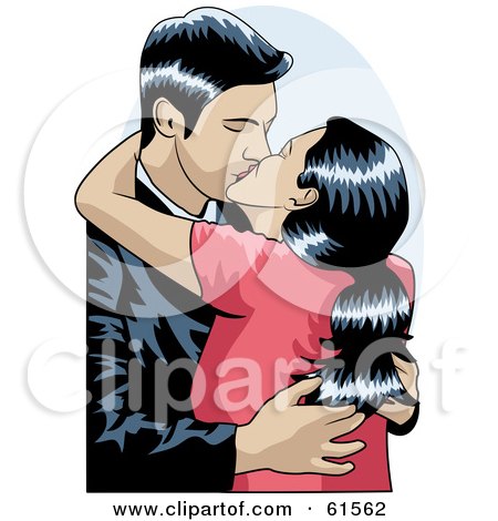 Royalty-free (RF) Clipart Illustration of a Young Couple Embracing And Smooching by r formidable