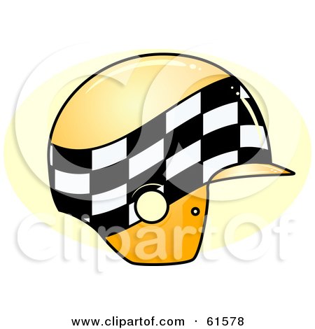 Royalty-free (RF) Clipart Illustration of a Checkered Yellow Motor Bike Helmet by r formidable