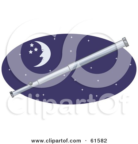 Royalty-free (RF) Clipart Illustration of a Long Telescope Over The Moon And Stars by r formidable