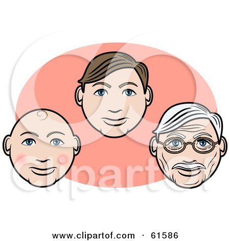 Royalty-free (RF) Clipart Illustration of a Male's Face Shown As A Baby, Young Man And Senior Man by r formidable