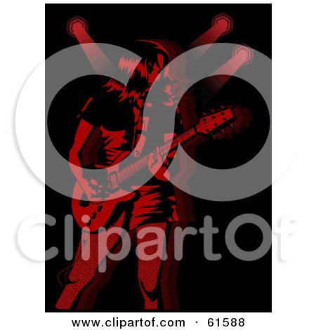 Royalty-free (RF) Clipart Illustration of a Rocker Chick Playing A Guitar Under Red Stage Lights by r formidable
