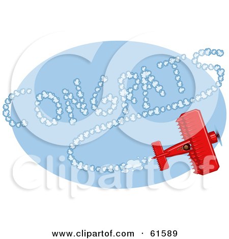 Royalty-free (RF) Clipart Illustration of a Red Biplane Making Congrats Vapor Trails While Flying In A Blue Sky by r formidable
