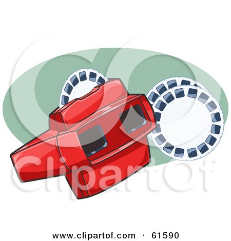 Royalty-free (RF) Clipart Illustration of a Red Toy Viewer With Photo Discs by r formidable