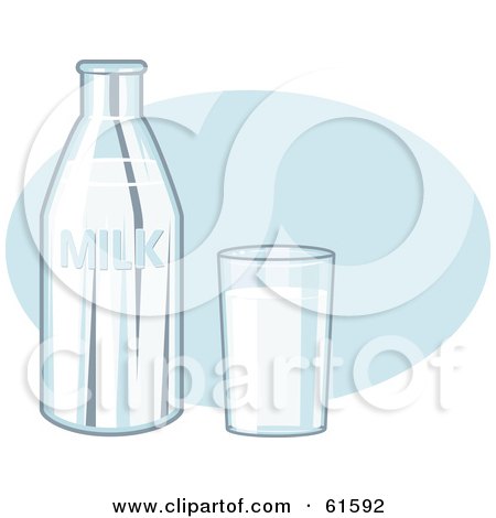 Royalty-free (RF) Clipart Illustration of a Glass Of Milk By A Tall Bottle Of Milk by r formidable