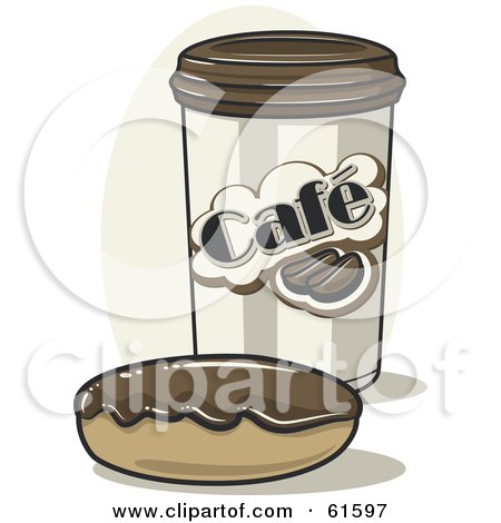 Royalty-free (RF) Clipart Illustration of a Chocolate Donut By A Coffee Cup by r formidable