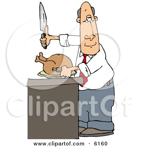 Man Standing at a Counter Preparing to Carve a Thanksgiving Turkey Clipart Picture by djart