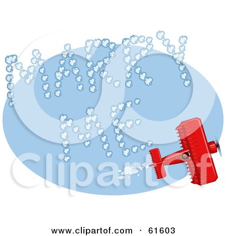 Royalty-free (RF) Clipart Illustration of a Red Biplane Making Marry Me Vapor Trails While Flying In A Blue Sky by r formidable