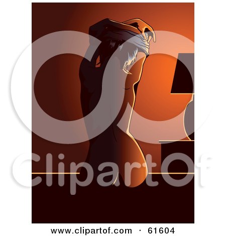 Royalty-free (RF) Clipart Illustration of a Rear View Of A Sexy Nude Woman Stretching by r formidable