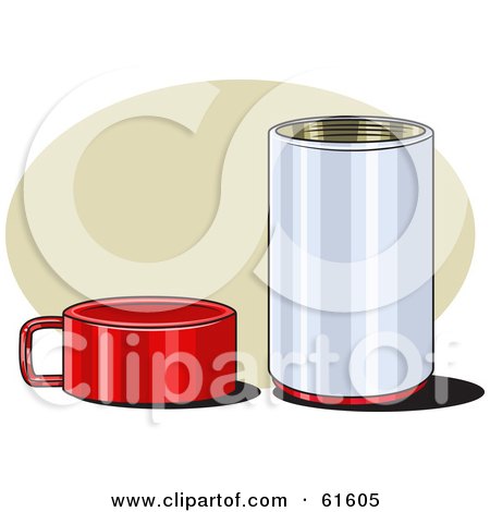 Royalty-free (RF) Clipart Illustration of a Red Cup Resting By A Metal Thermos by r formidable