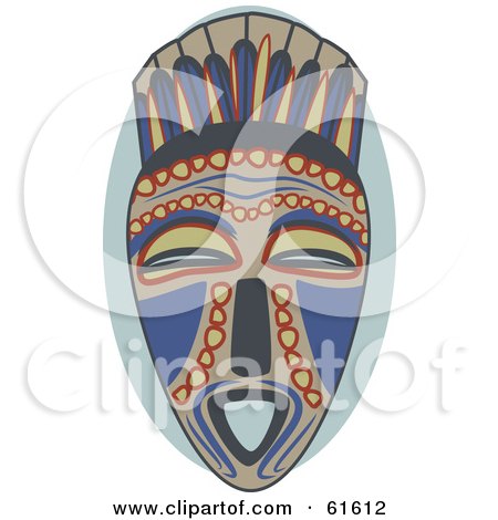 Royalty-free (RF) Clipart Illustration of a Blue And Red Tribal Mask by r formidable