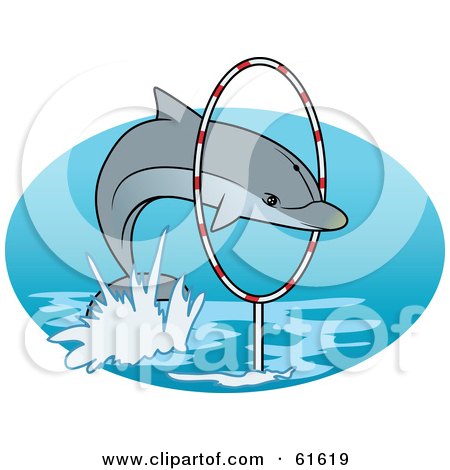 Royalty-free (RF) Clipart Illustration of a Trained Dolphin Leaping Through A Hoop by r formidable