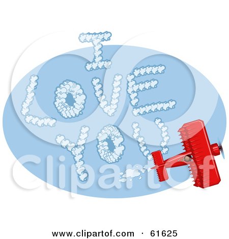 Royalty-free (RF) Clipart Illustration of a Red Biplane Making I Love You Vapor Trails While Flying In A Blue Sky by r formidable