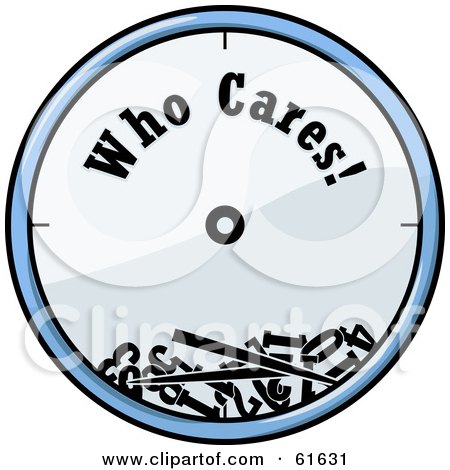 Royalty-free (RF) Clipart Illustration of a Broken Blue Wall Clock With Who Cares Text by r formidable