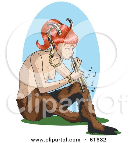 Royalty-free (RF) Clipart Illustration of a Red Haired Female Faun Playing A Horn by r formidable