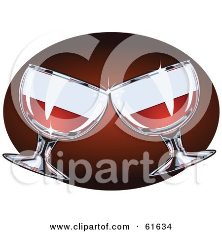 Royalty-free (RF) Clipart Illustration of a Two Sparkling Red Wine Glasses Toasting by r formidable