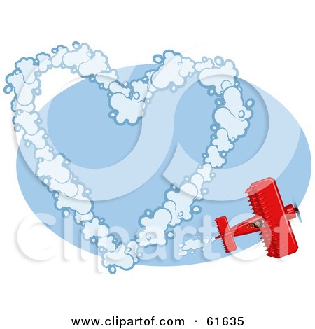 Royalty-free (RF) Clipart Illustration of a Red Biplane Making Heart Vapour Trails While Flying In A Blue Sky by r formidable