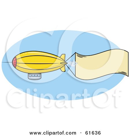 Royalty-free (RF) Clipart Illustration of a Yellow Blimp Flying A Blank Banner In The Sky by r formidable