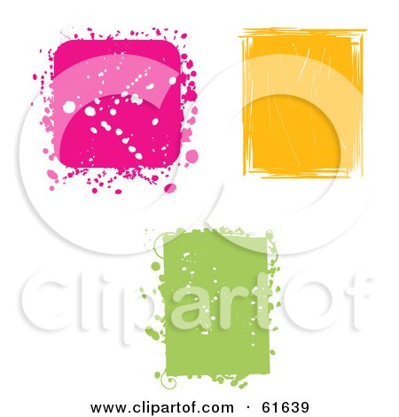 Royalty-free (RF) Clipart Illustration of a Digital Collage Of Three Pink, Yellow And Green Grunge Squares by Monica