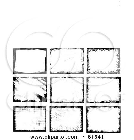 Royalty-free (RF) Clipart Illustration of a Digital Collage Of Black And White Grungy Frames Or Tiles - Version 1 by Monica