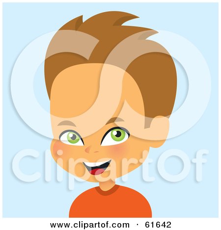 Royalty-free (RF) Clipart Illustration of a Little Caucasian Boy Wearing an Orange Shirt by Monica
