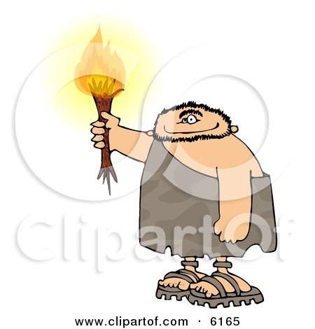 Caveman Holding a Lit Torch Clipart Picture by djart