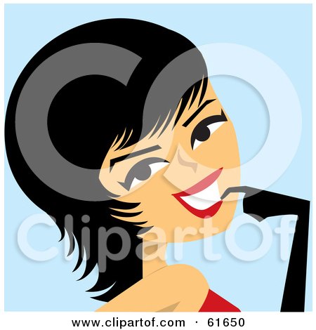 Royalty-free (RF) Clipart Illustration of a Flirty Female Tango Dancer With Short Black Hair by Monica