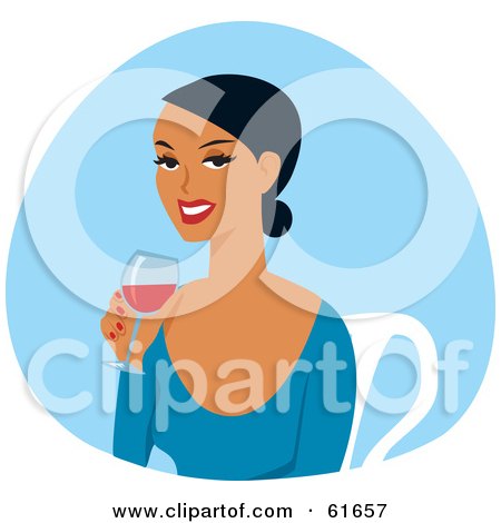 Royalty-free (RF) Clipart Illustration of a Relaxed Woman Sitting And Enjoying A Glass Of Red Wine by Monica