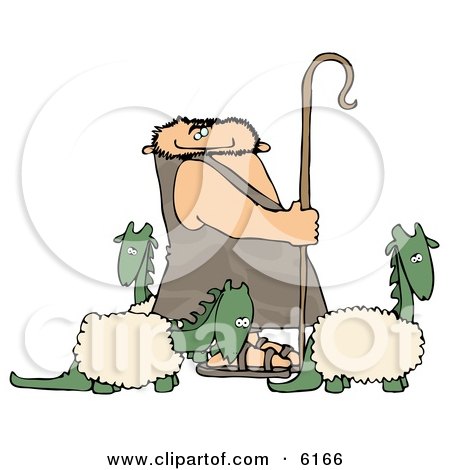 Caveman Shepherd Tending to His Wooly Dinosaurs Clipart Picture by djart