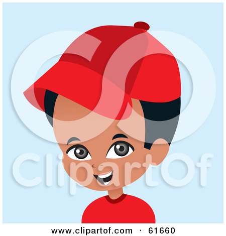 Royalty-free (RF) Clipart Illustration of a Little African American Boy Wearing A Red Baseball Cap by Monica