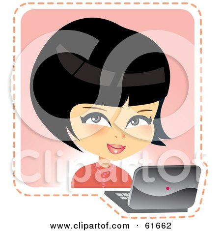 Royalty-free (RF) Clipart Illustration of a Little Japanese Girl Using A Laptop by Monica