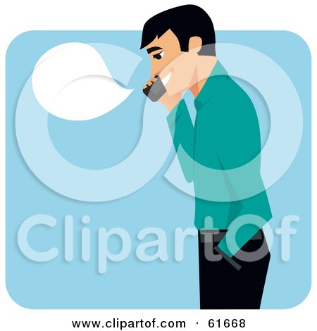 Royalty-free (RF) Clipart Illustration of a Pleasant Man Talking On A Cell Phone, With A Blank Bubble by Monica