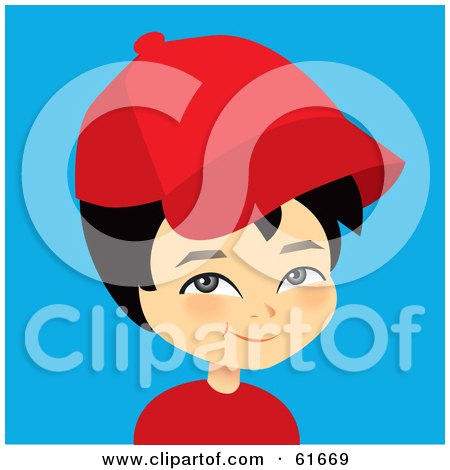Royalty-free (RF) Clipart Illustration of a Little Japanese Boy Wearing a Red Baseball Cap by Monica
