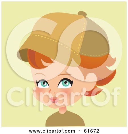 Royalty-free (RF) Clipart Illustration of a Little Red Haired Girl Wearing A Baseball Cap by Monica