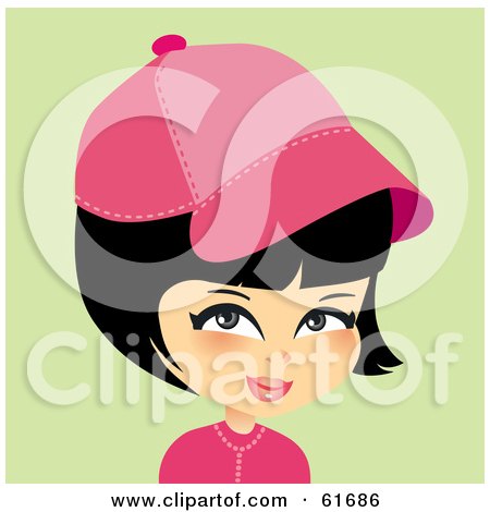 Royalty-free (RF) Clipart Illustration of a Little Japanese Girl Wearing A Pink Baseball Cap by Monica