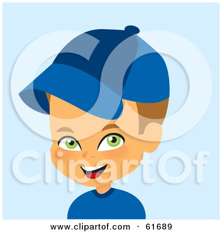 Royalty-free (RF) Clipart Illustration of a Little Caucasian Boy Wearing A Blue Baseball Cap by Monica