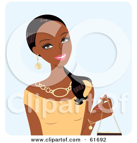 Royalty-free (RF) Clipart Illustration of a Beautiful Black Woman Wearing A Beige Top And Holding A Purse by Monica