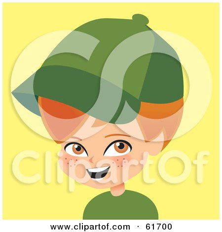 Royalty-free (RF) Clipart Illustration of a Little Red Haired Caucasian Boy Wearing A Green Baseball Cap by Monica
