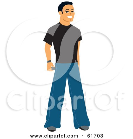 Royalty-free (RF) Clipart Illustration of a Friendly Casual Caucasian Man Wearing Jeans And A Black Shirt by Monica
