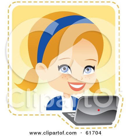 Royalty-free (RF) Clipart Illustration of a Little Blond Girl Using A Laptop by Monica