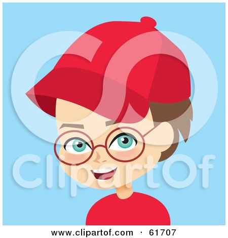 Royalty-free (RF) Clipart Illustration of a Little Caucasian Boy Wearing A Red Baseball Cap And Eyeglasses by Monica