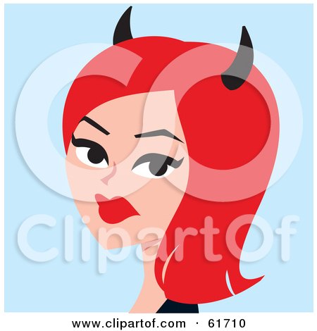 Royalty-free (RF) Clipart Illustration of a She Devil Woman With Red Hair And Black Horns by Monica
