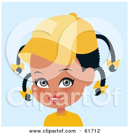 Royalty-free (RF) Clipart Illustration of a Cute African American Girl In A Yellow Baseball Cap, Her Hair In Braids by Monica